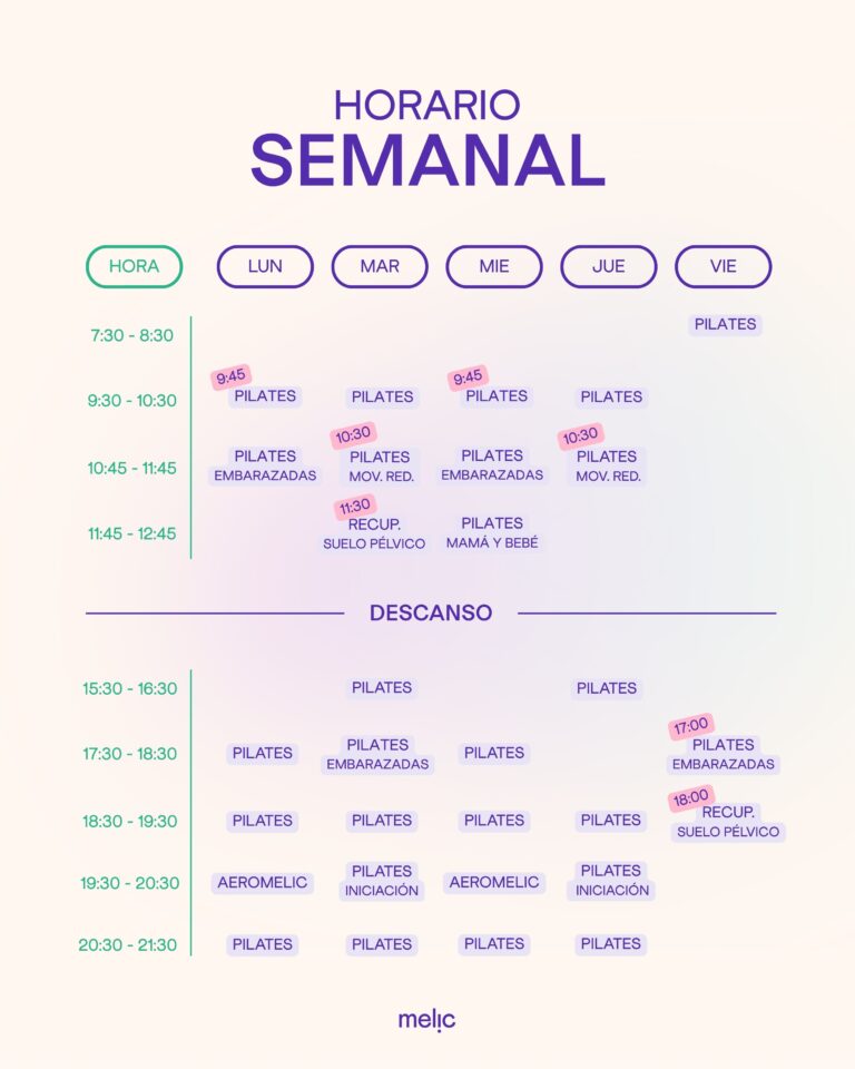 Estudio de Pilates Valencia, Horario clases de pilates 2025 / 2026